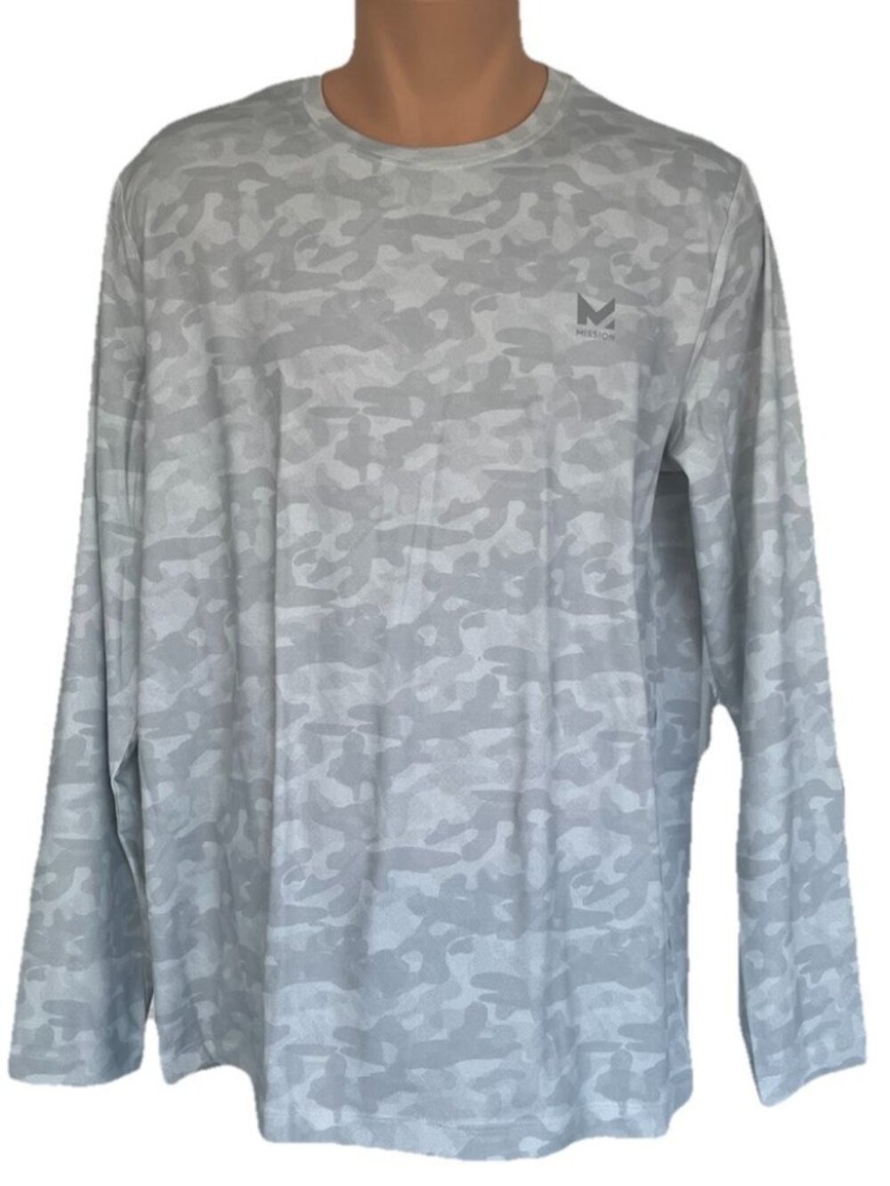Mission UPF 50 Cooling Performance Shirt Long Sleeve Sz S/M Unisex Camo Gray
